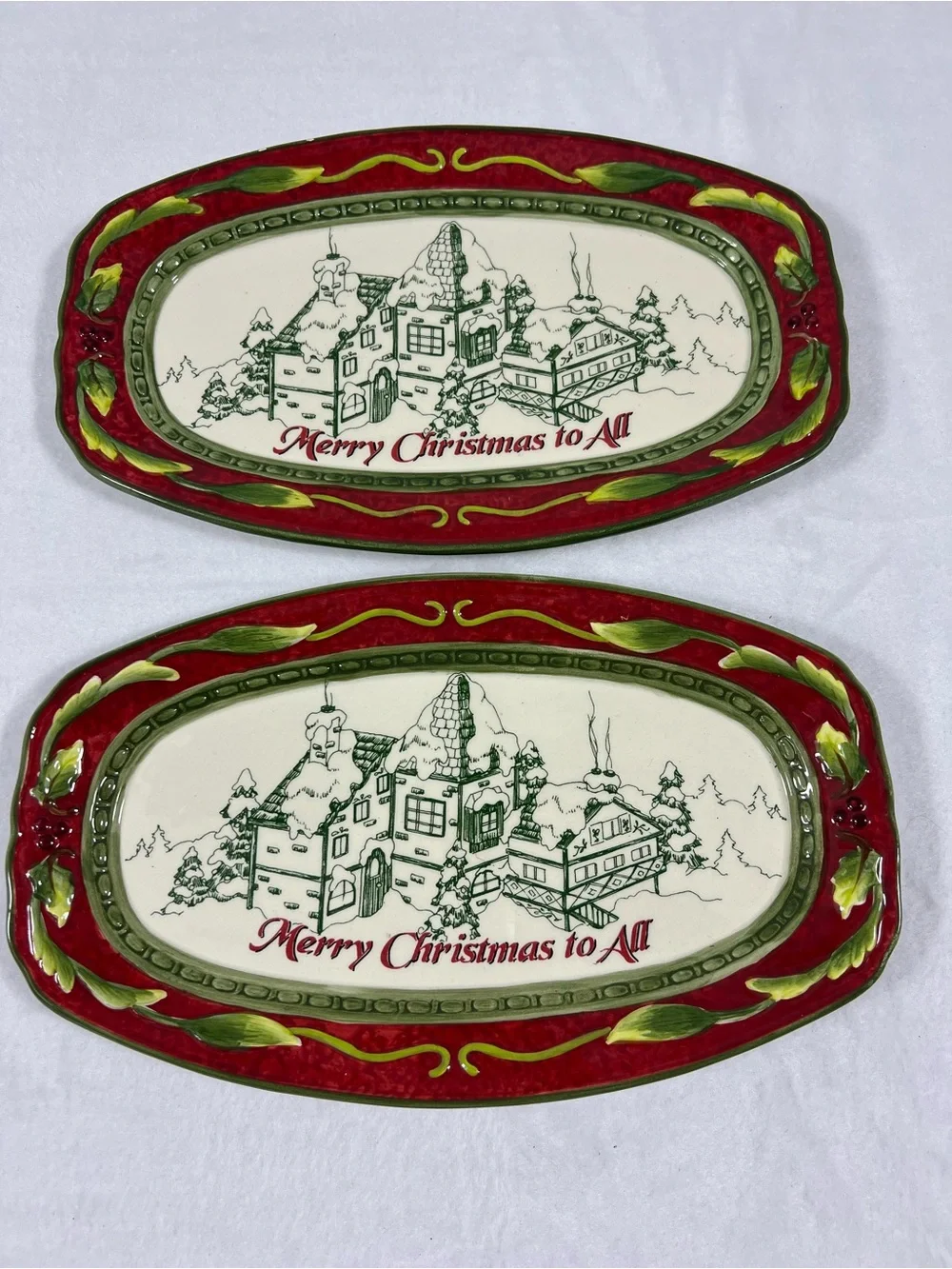 Fitz and Floyd St. Nick Merry Christmas to All Red Holiday Serving Platter
